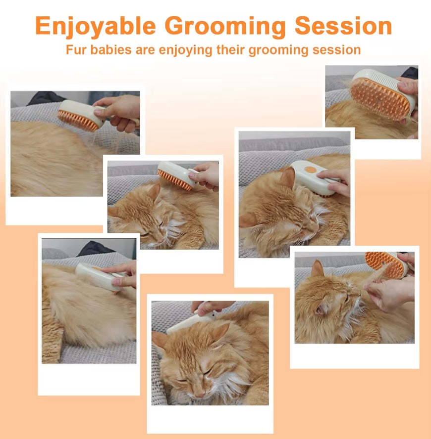 CalmPaws Solutions™ Electric Pet Grooming Brush – 3-in-1 Steam & Massage
