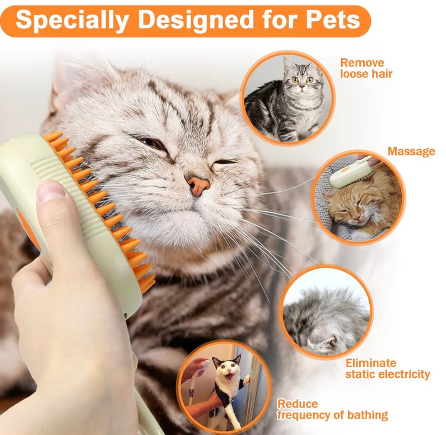 CalmPaws Solutions™ Electric Pet Grooming Brush – 3-in-1 Steam & Massage