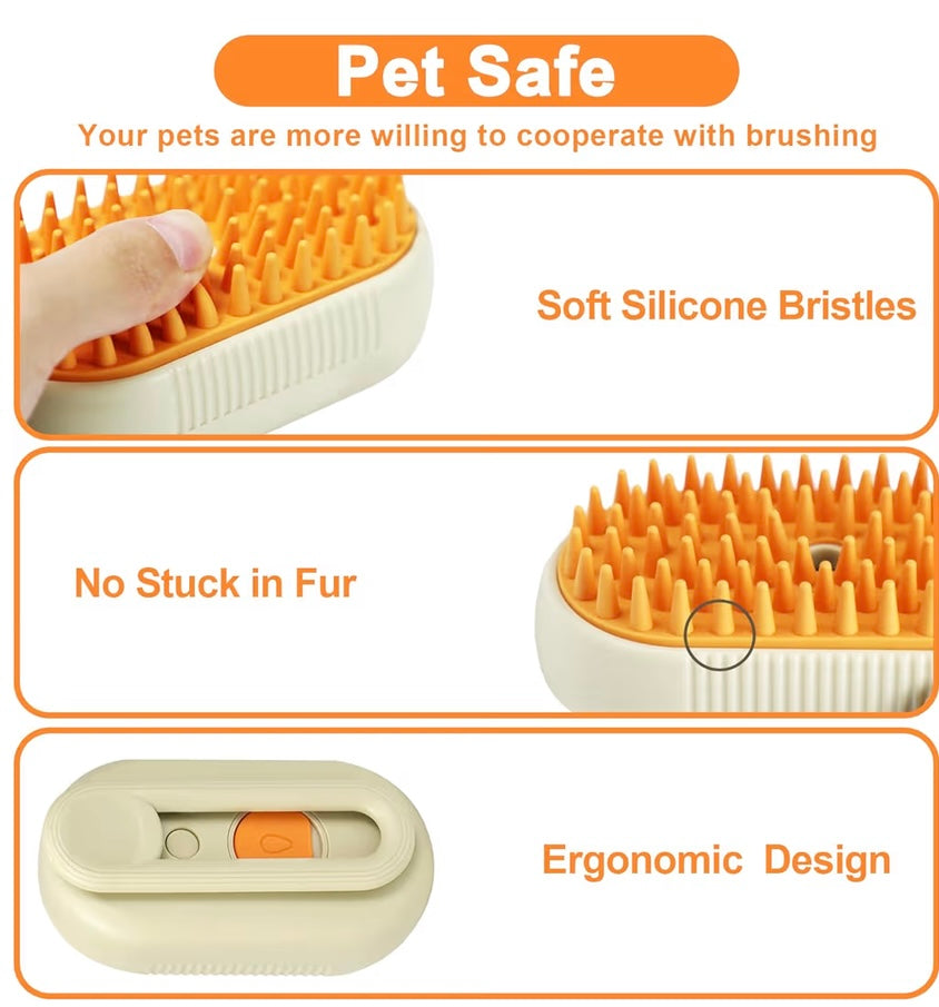 CalmPaws Solutions™ Electric Pet Grooming Brush – 3-in-1 Steam & Massage