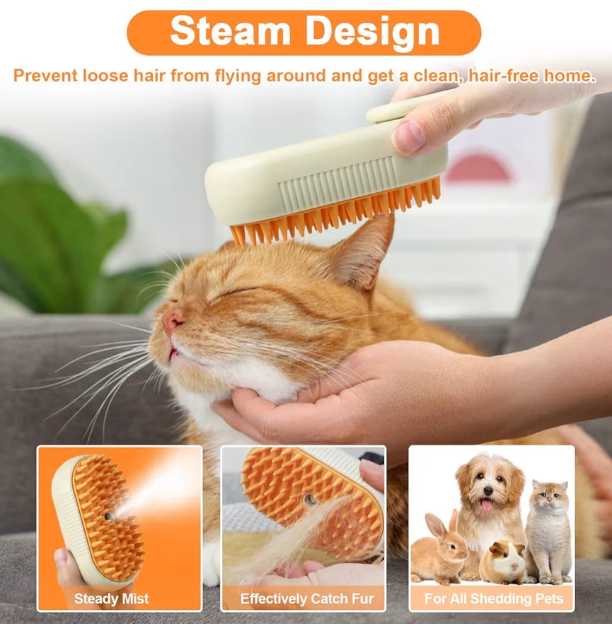 CalmPaws Solutions™ Electric Pet Grooming Brush – 3-in-1 Steam & Massage